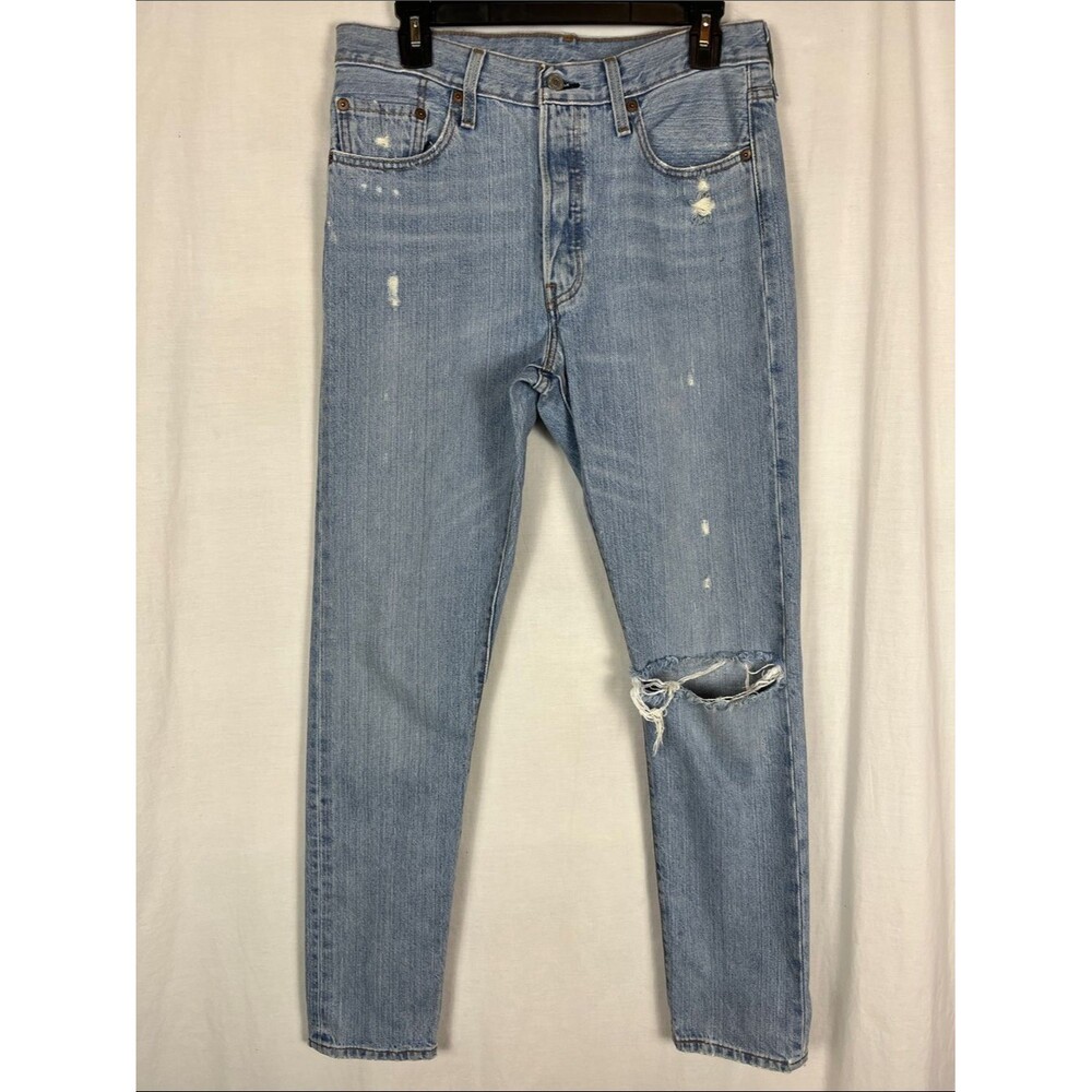 Levi 501 S Cotton Distressed Light Wash Mid Rise Button Fly Jeans